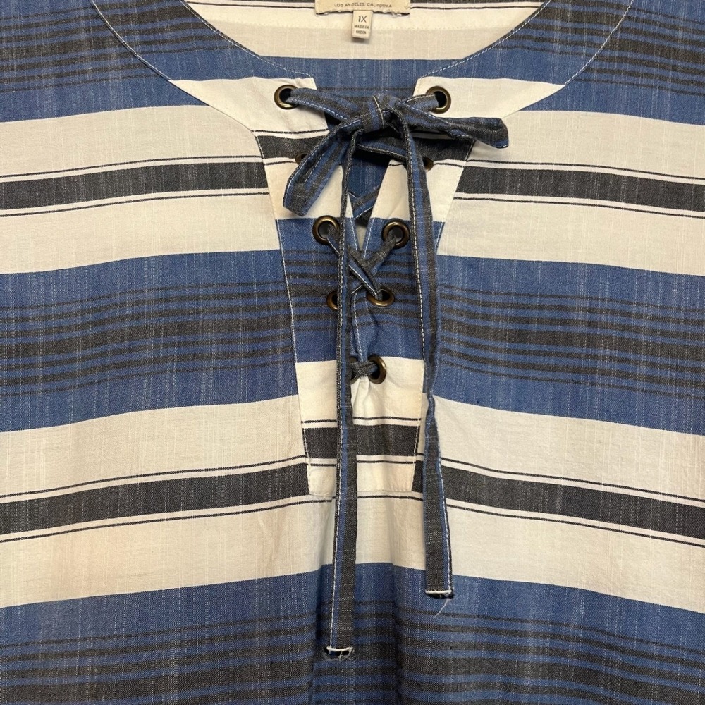 Lucky Brand Striped Dress Casual Ruffle Sleeve Tie Plus Blue White Boho Beach 1X - Picture 3 of 9